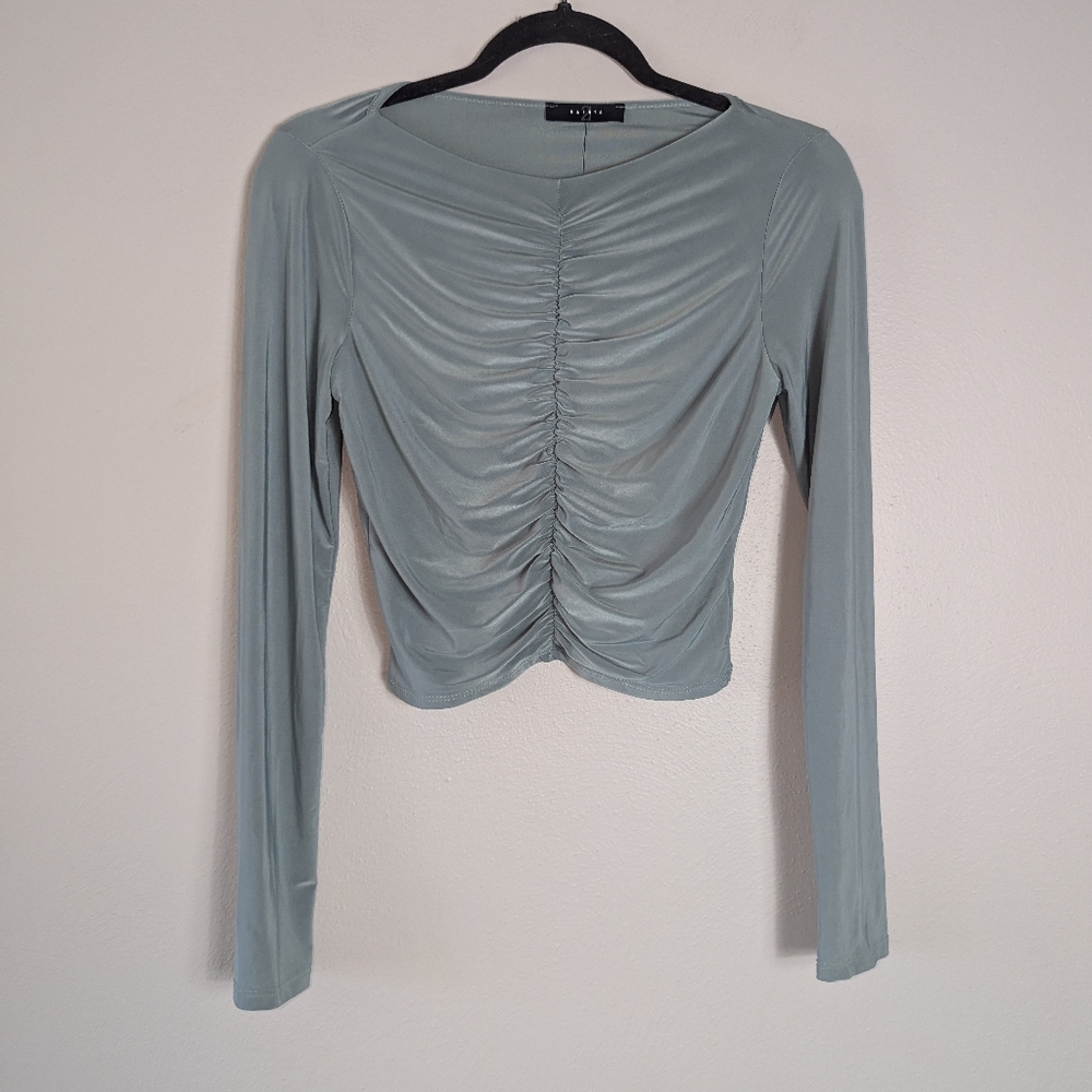 L NWT 21 Saints Green Ruched Long Sleeve Top